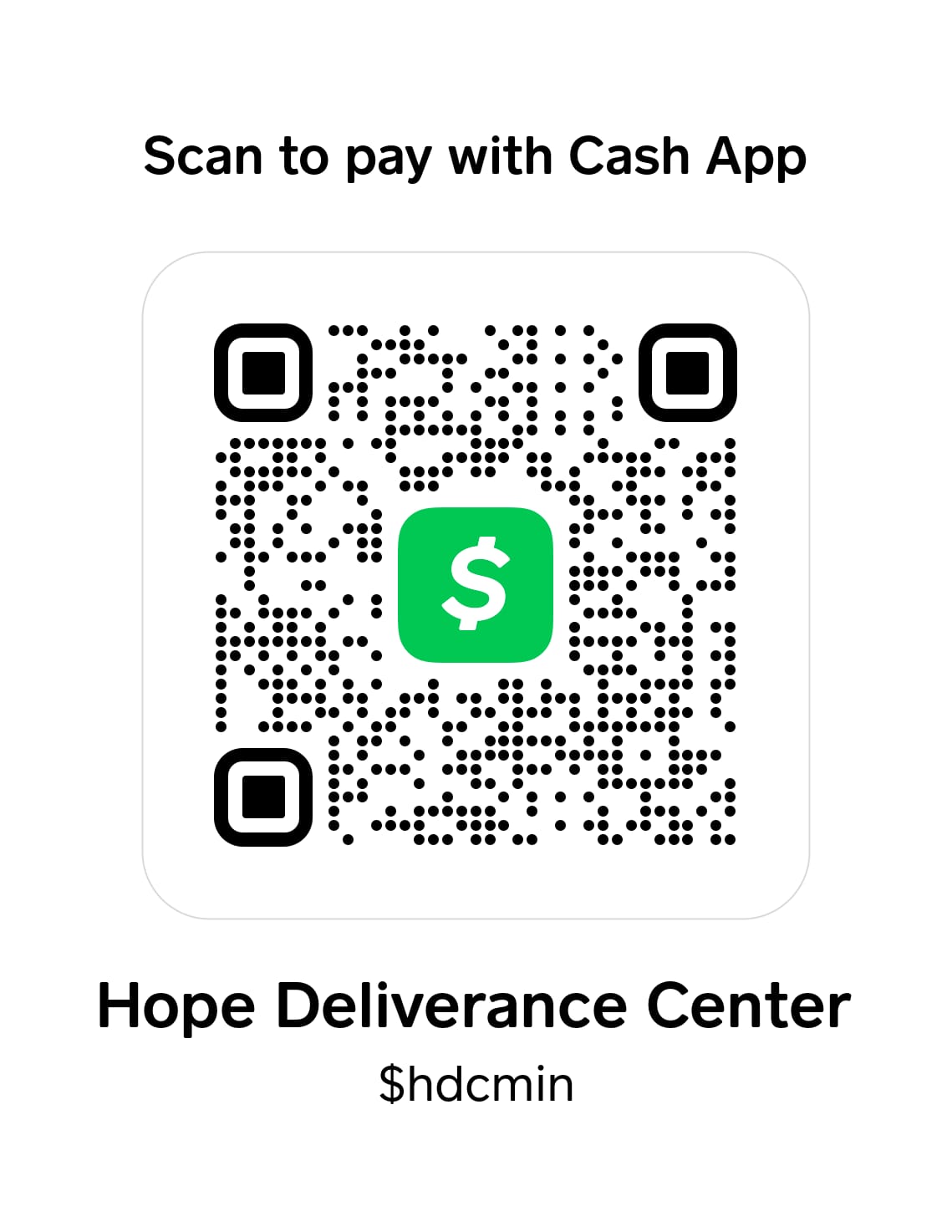 Cash App QR code for Hope Deliverance Center